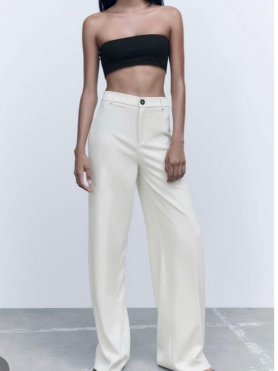 Zara Pants - Zara Cream Wide-Leg High-Waist Pants